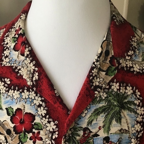 Hawaiian Shirt 2XL 100% Cotton Men's Hula Girls Red Beach Hana Fashion Vintage - Picture 4 of 12